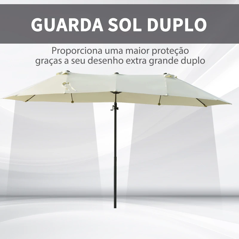 Outsunny Chapéu de Sol Duplo Inclinável para Jardim Terraço Chapéu de Sol Excêntrico à Manivela com 12 Hastes de Aço 270x440x250cm Bege
