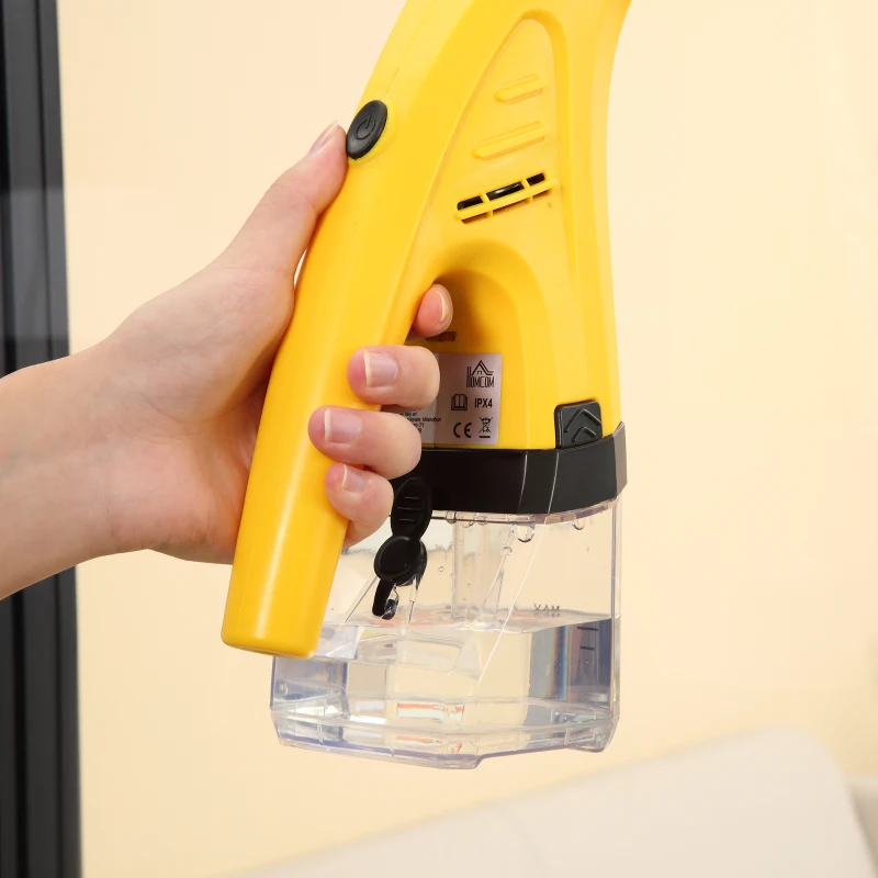 HOMCOM Lavavetri Elettrico Aspiragocce con Batteria Ricaricabile e Serbatoio Rimovibile, 19.5x12.5x33cm, Giallo