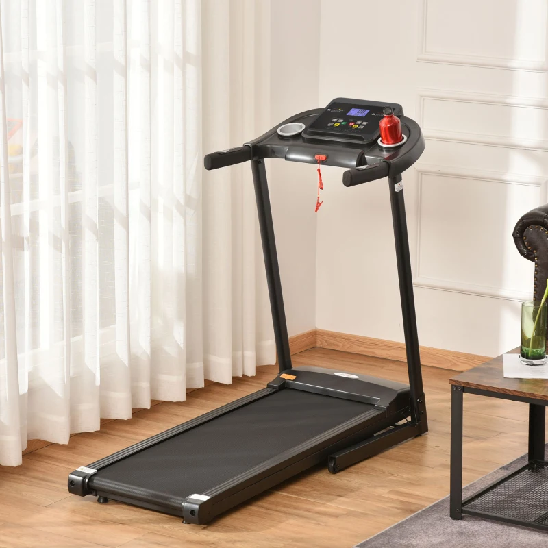 HOMCOM Tapis Roulant Pieghevole ed Elettrico da 500 W con Display LED, Portabevande e Portacellulare, 134x 60x118 cm, Nero