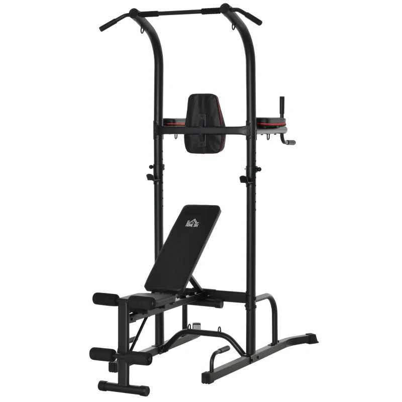 HOMCOM Stazione Fitness con Panca Multifunzione Regolabile e Pieghevole, 187x110x220cm, Nero e Rosso