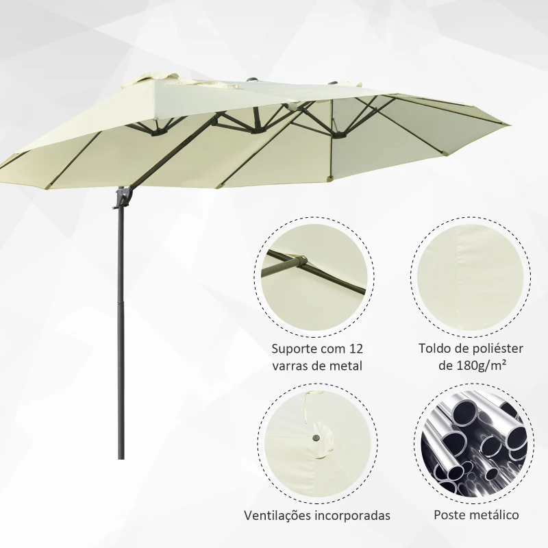 Outsunny Chapéu de Sol Duplo Inclinável para Jardim Terraço Chapéu de Sol Excêntrico à Manivela com 12 Hastes de Aço 270x440x250cm Bege