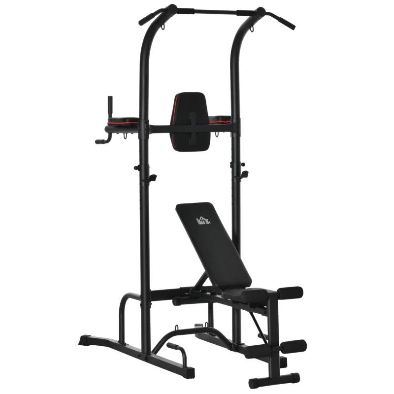 HOMCOM Stazione Fitness con Panca Multifunzione Regolabile e Pieghevole, 187x110x220cm, Nero e Rosso