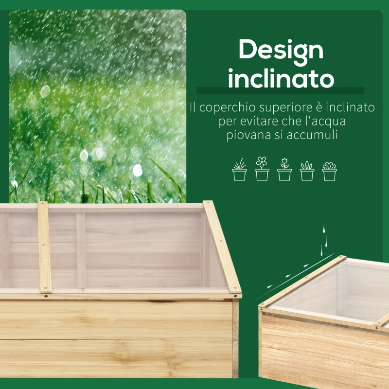 Outsunny Serra da Giardino e Fioriera per Balcone in Legno di Abete Naturale, 100x50x35cm