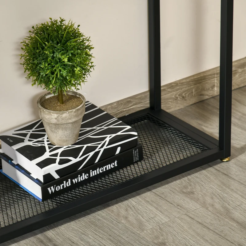 HOMCOM Tavolo Consolle in Stile Industriale, Struttura in Metallo, Legno e Vetro, 108x28x85cm, Marrone