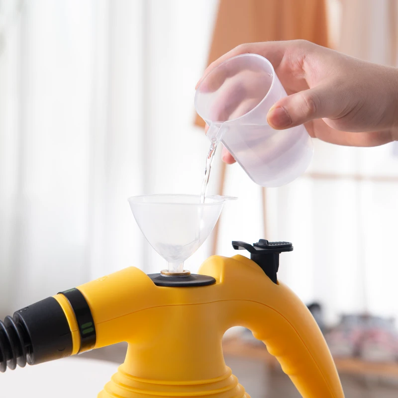 HOMCOM Pistola a Vapore Multiuso con 9 Accessori, Potenza 900-1050W e Serbatoio 350ml, 30x15x21cm, Giallo