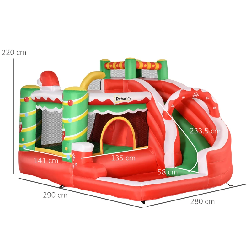 Outsunny Castello Gonfiabile Gigante a Tema Natalizio per Bambini 3-8 Anni con Scivolo e Accessori, 290x280x220 cm