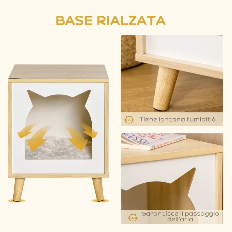 PawHut Casetta per Gatti 2 in 1 e Tavolino, Cuscino Lavabile e Gambe in Legno, 40x40x50cm