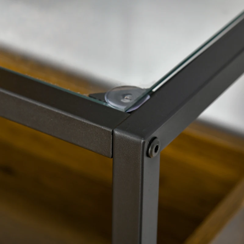 HOMCOM Tavolo Consolle in Stile Industriale, Struttura in Metallo, Legno e Vetro, 108x28x85cm, Marrone