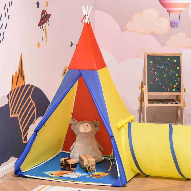 HOMCOM Spielzelt Kinderzelt Babyzelt mit krabbeltunnel Fenster Spielhaus mit Tragetasche für 3-8 Jahre alt 170T Polyester 360 x 120 x 132 cm