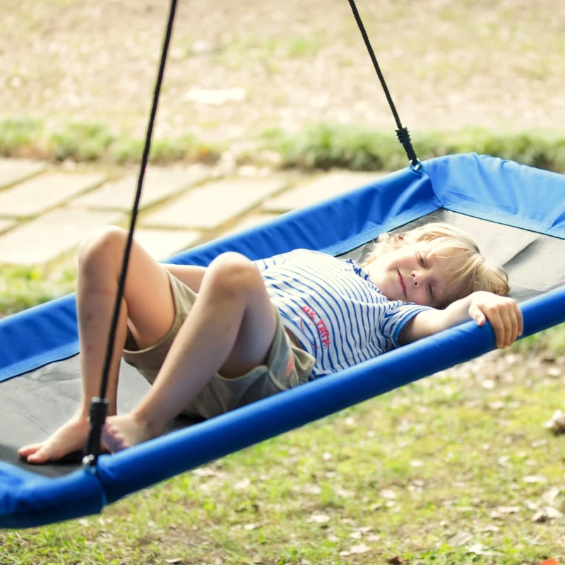 Outsunny Balançoire nid d'oiseau rectangulaire XXL balançoire Panier dim. 150L x 80l x 180H cm Hauteur réglable métal époxy Oxford Bleu Noir