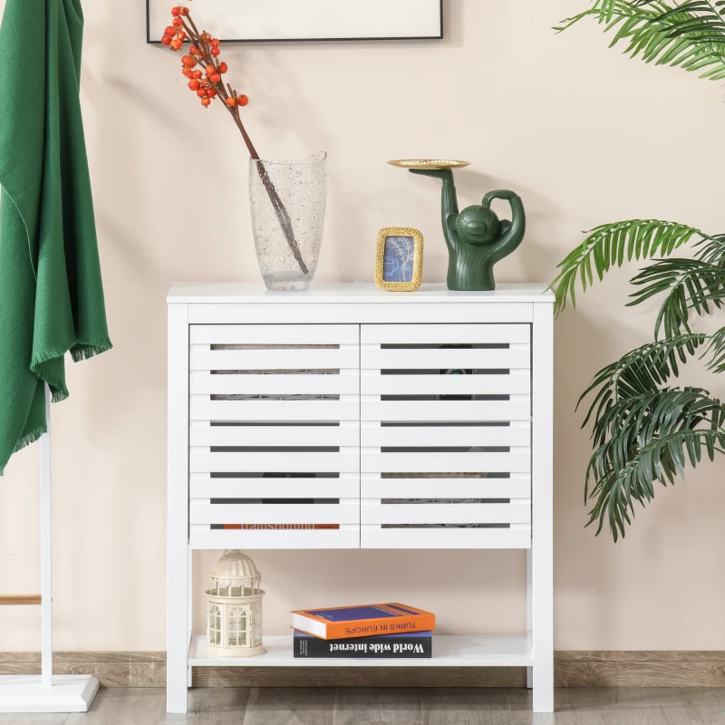 HOMCOM Armario Auxiliar con Puerta de Diseño Persiana Balda Ajustable y Estante Inferior Moderno Minimalista para Cocina Baño Salón 76x30x81 cm Blanco