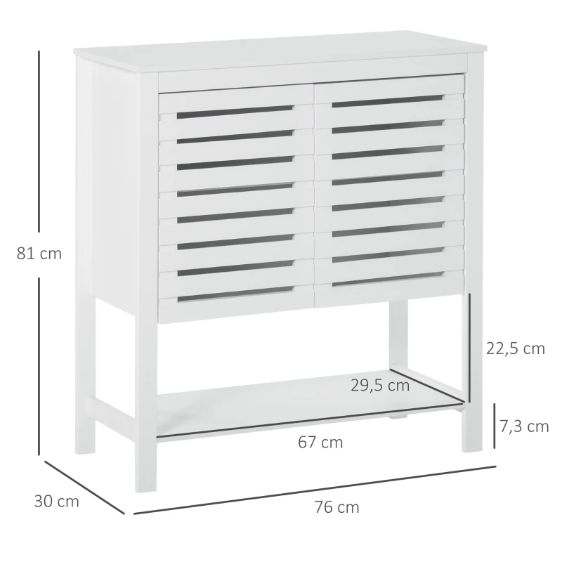 HOMCOM Armario Auxiliar con Puerta de Diseño Persiana Balda Ajustable y Estante Inferior Moderno Minimalista para Cocina Baño Salón 76x30x81 cm Blanco