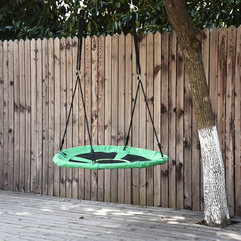 Outsunny Balançoire nid d'oiseau Ronde balançoire Panier Poids max150 kg Ø 100 x 4,5H cm 4 Anneaux Inclus métal époxy Oxford Haute densité 300D Enfant et Adulte Vert