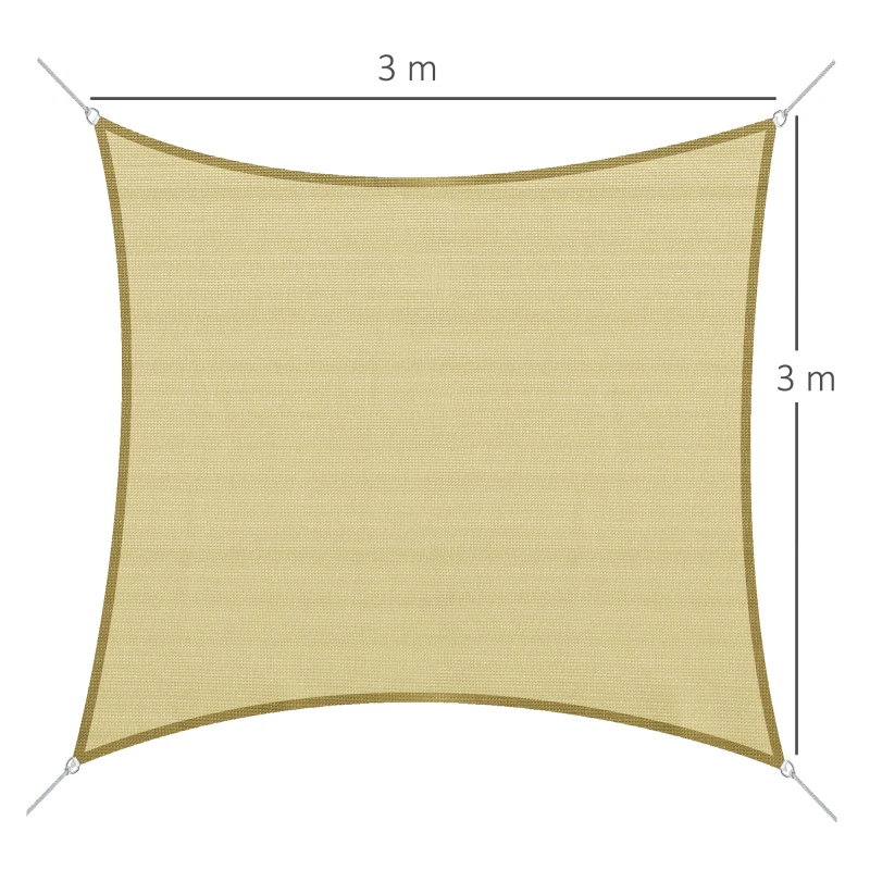 Outsunny Sonnensegel Sonnendach Sonnenschutz Rechtecke HDPE Sandfarbig 3 x 3 m