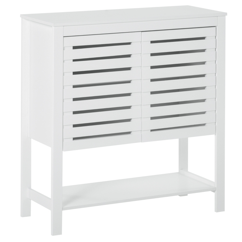 HOMCOM Armario Auxiliar con Puerta de Diseño Persiana Balda Ajustable y Estante Inferior Moderno Minimalista para Cocina Baño Salón 76x30x81 cm Blanco