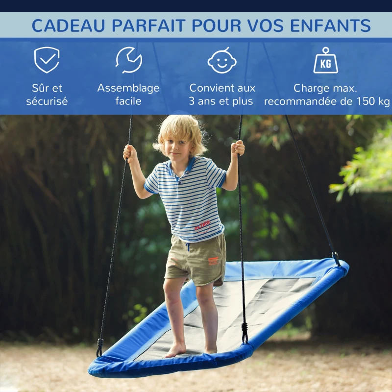 Outsunny Balançoire nid d'oiseau rectangulaire XXL balançoire Panier dim. 150L x 80l x 180H cm Hauteur réglable métal époxy Oxford Bleu Noir