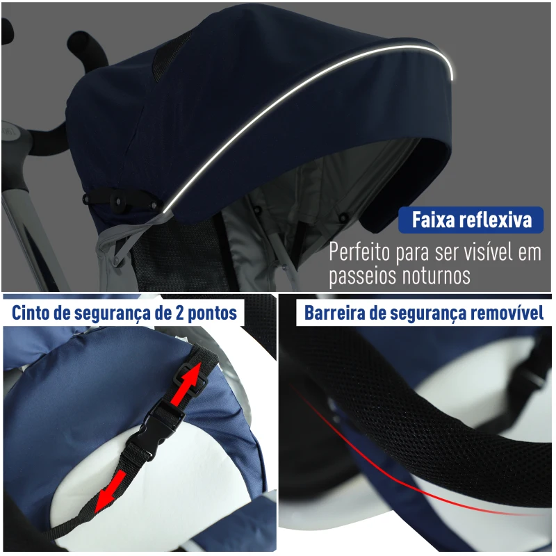 HOMCOM Triciclo  4 em 1 para Crianças acima de 18 Meses evolutivo Assento Giratório com Capuz  Barra Desmontável 118x53x105cm Azul