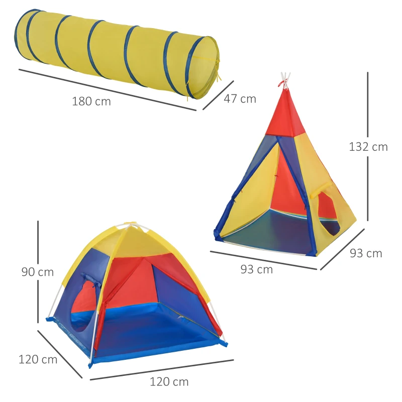 HOMCOM Spielzelt Kinderzelt Babyzelt mit krabbeltunnel Fenster Spielhaus mit Tragetasche für 3-8 Jahre alt 170T Polyester 360 x 120 x 132 cm