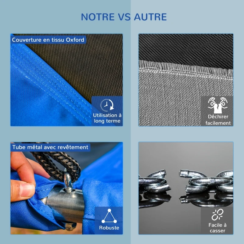 Outsunny Balançoire nid d'oiseau rectangulaire XXL balançoire Panier dim. 150L x 80l x 180H cm Hauteur réglable métal époxy Oxford Bleu Noir