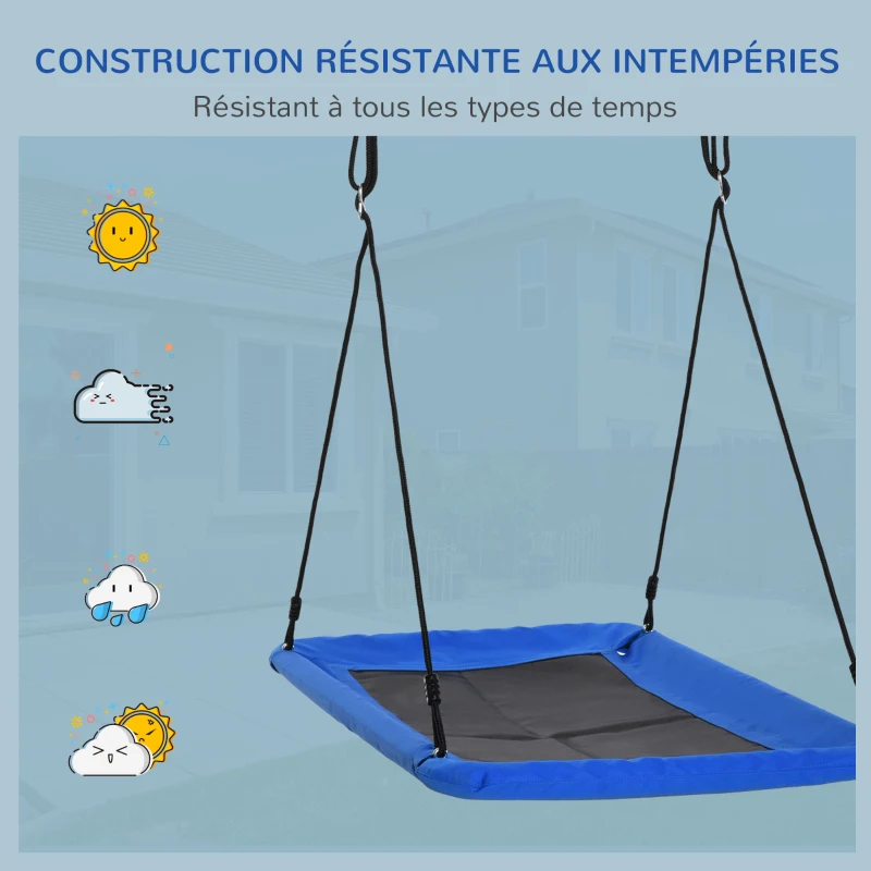 Outsunny Balançoire nid d'oiseau rectangulaire XXL balançoire Panier dim. 150L x 80l x 180H cm Hauteur réglable métal époxy Oxford Bleu Noir