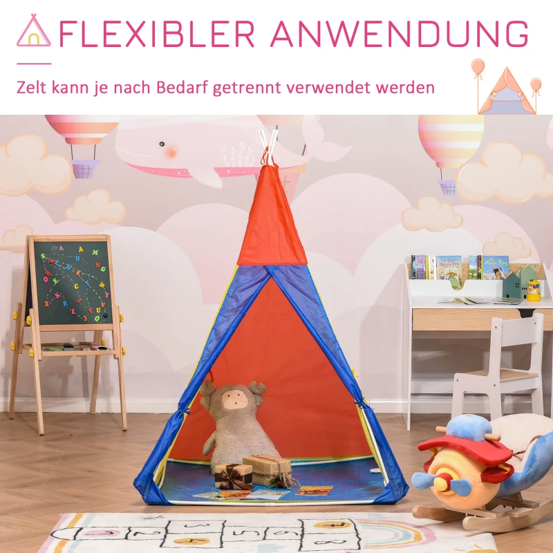 HOMCOM Spielzelt Kinderzelt Babyzelt mit krabbeltunnel Fenster Spielhaus mit Tragetasche für 3-8 Jahre alt 170T Polyester 360 x 120 x 132 cm
