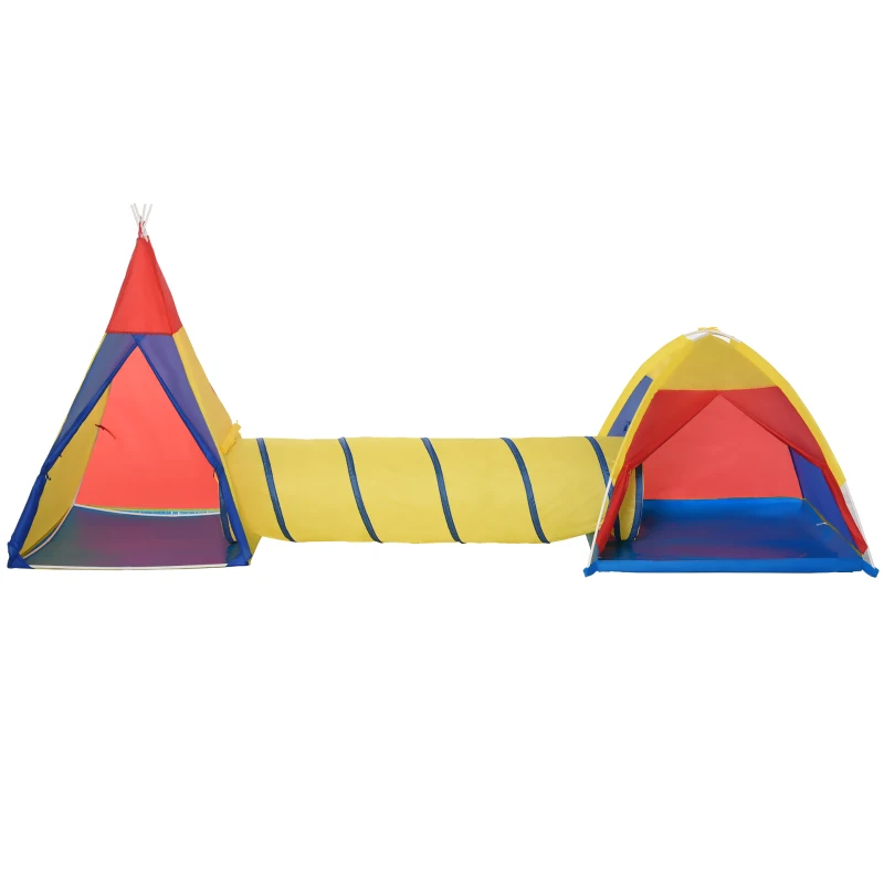 HOMCOM Spielzelt Kinderzelt Babyzelt mit krabbeltunnel Fenster Spielhaus mit Tragetasche für 3-8 Jahre alt 170T Polyester 360 x 120 x 132 cm