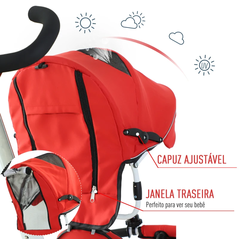 HOMCOM Triciclo para bebê acima de 18 meses 4 em 1 Evolutivo Giratório Brinquedo de Aprendizagem de Controle Parental 118x53x105 cm Vermelho