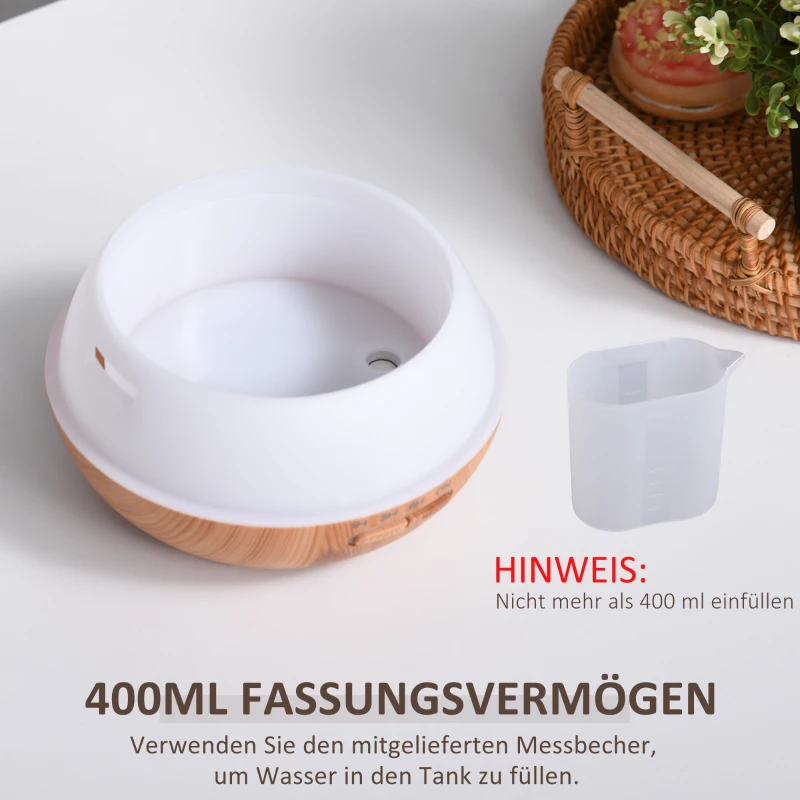 HOMCOM Aroma diffuser luchtbevochtiger 7 kleuren LED thuis kantoor 400 ml naturel
