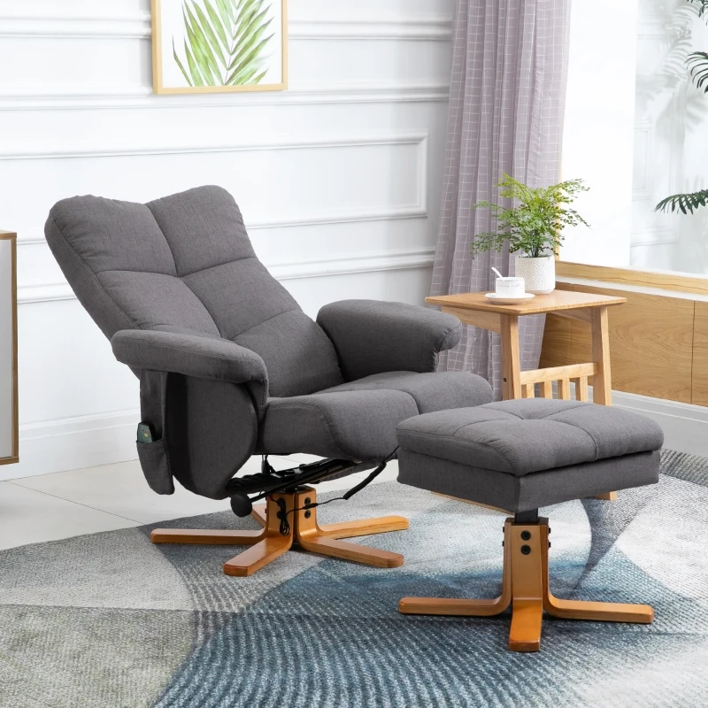 HOMCOM Poltrona Relax con Poggiapiedi, Inclinazione a 145°, in Poliestere, 80x86x99 cm, Grigio