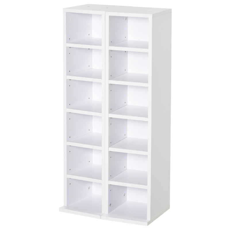 HOMCOM cd-kast cd-rek met 6 vakken staande kast tweedelige set met twee open opbergvakken spaanplaat wit 21 x 22,5 x 88,5 cm