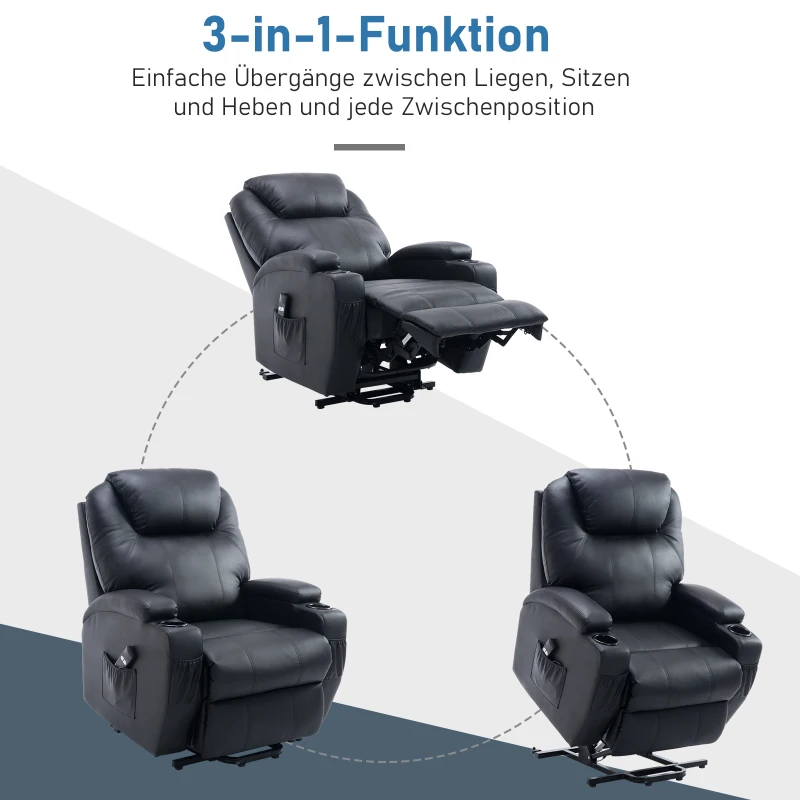 HOMCOM Fotel z funkcją podnoszenia fotel telewizyjny fotel do masażu z pomocą przy wstawaniu sztuczna skóra czarny