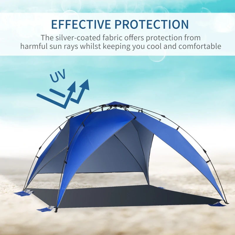 OUTSUNNY 4 Person Beach Tent Sun Shelter Portable Instant Pop Up Tent Anti-UV w/ Bag