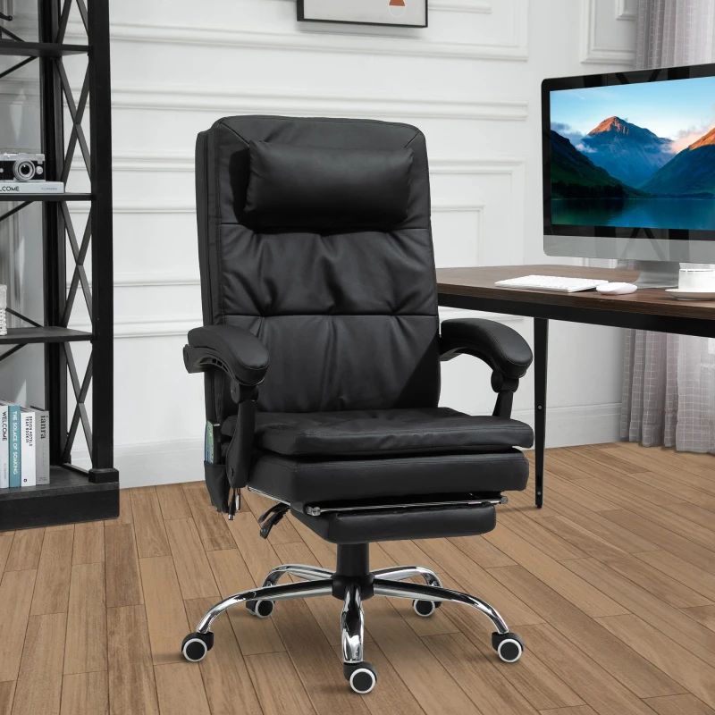 Vinsetto Massagesessel Chefsessel mit Massagefunktion 7 Vibrationsmassagepunkte höhenverstellbarer Drehstuhl Bürostuhl mit Fußstütze Kopfstütze Galvanik Schaumstoff PVC Schwarz 67 x 70 x 112-120 cm