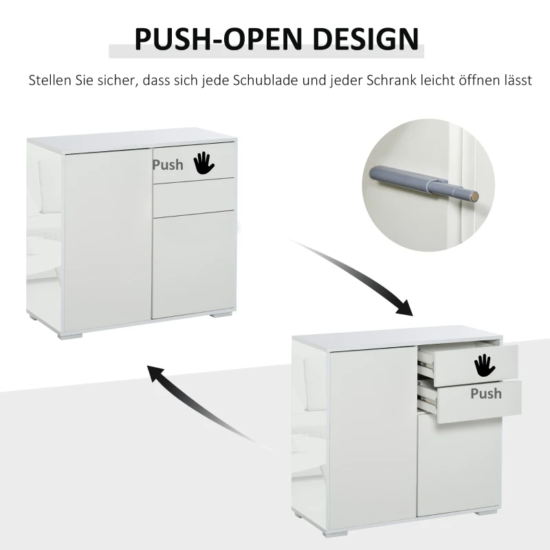 HOMCOM szafka stojąca szafka do przechowywania szafka wielofunkcyjna szafka na dokumenty komoda 2 szuflady 2 drzwi płyta wiórowa E1 kolor biały 79 x 36 x 74 cm