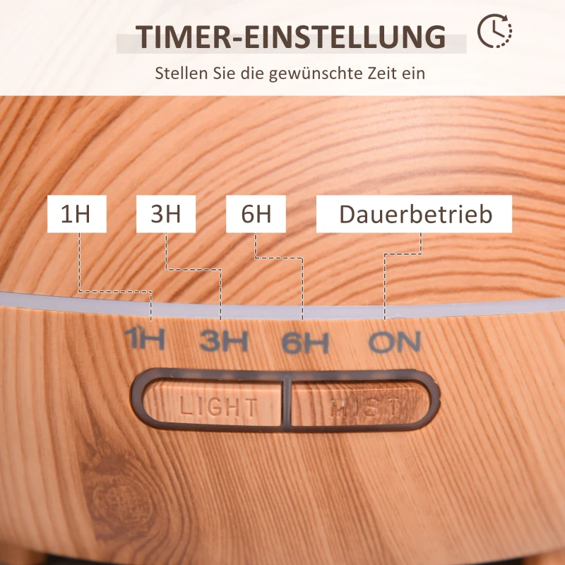 HOMCOM Aroma diffuser luchtbevochtiger 7 kleuren LED thuis kantoor 400 ml naturel