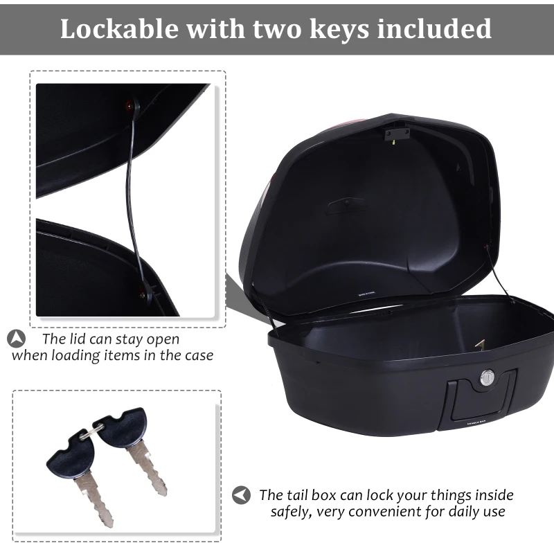 HOMCOM Motorcycle Tail box 48L Top Case Motorbike Trunk Helmet Carrier Luggage Helmet Storage Mount Rack w/ Keys Handle