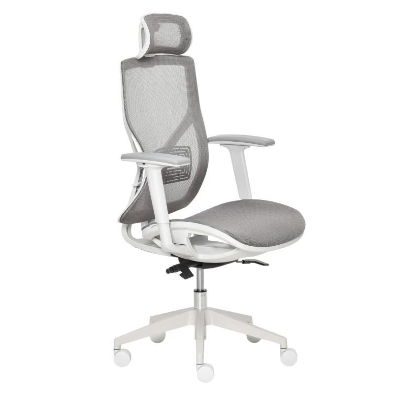 Vinsetto bureaustoel met hoofdsteun 3D-armleuning 3 niveaus in hoogte verstelbaar ergonomische netstof schuimgrijs 67 x 65 x 120-128 cm