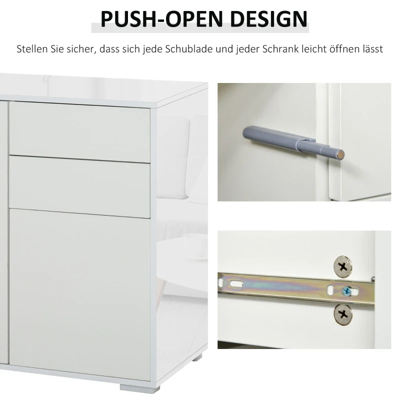 HOMCOM vrijstaande kast opbergkast multifunctionele kast archiefkast dressoir 2 lades 2 deuren E1 spaanplaat wit 79 x 36 x 74 cm