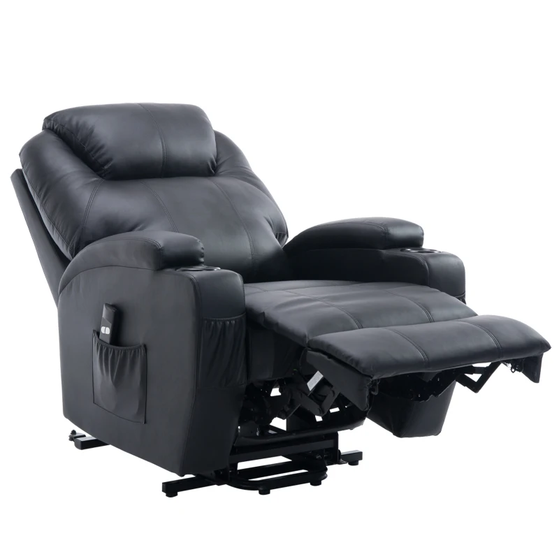 HOMCOM Fotel z funkcją podnoszenia fotel telewizyjny fotel do masażu z pomocą przy wstawaniu sztuczna skóra czarny