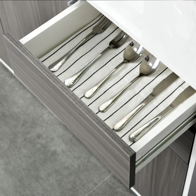 HOMCOM vrijstaande kast opbergkast multifunctionele kast archiefkast dressoir 2 lades 3 deuren E1 spaanplaat hoogglans wit + lichtgrijs 117 x 36 x 74 cm