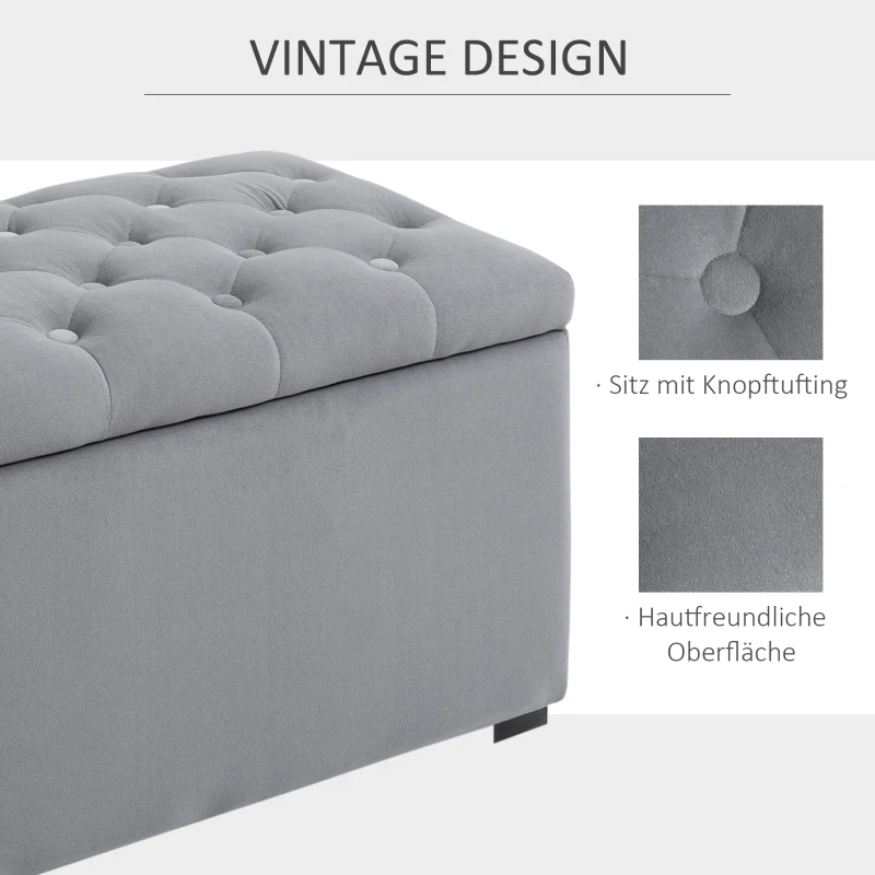 HOMCOM 3-delige bank met opbergruimte 2 x poef stoffering poef zitbank opbergbox voetenbank opvouwbaar belastbaar tot 130 kg microfiber schuim materiaal op houtbasis lichtgrijs 75x40x42 cm