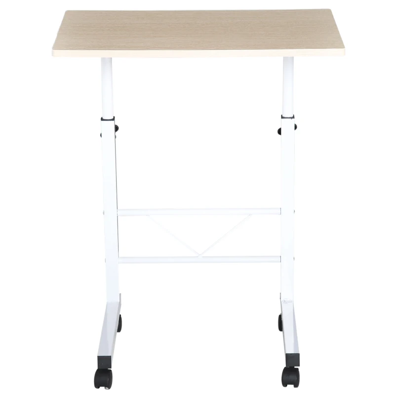 HOMCOM bijzettafel in hoogte verstelbare salontafel verrijdbaar bureau met wielen parkeerremmen C-vormige tafel spaanplaat staal ijzer kunststof wit esdoorn 60 x 40 x 68-78 cm