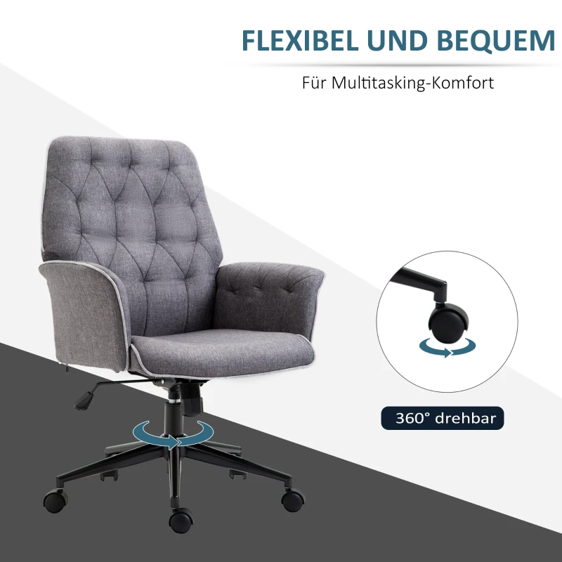 HOMCOM kantoorstoel met kantelfunctie draaistoel stoel voor kantoor aan huis in hoogte verstelbare bureaustoel ergonomisch 360° zwenkwielen schuimstof donkergrijs 66 x 69 x 89,5-97 cm