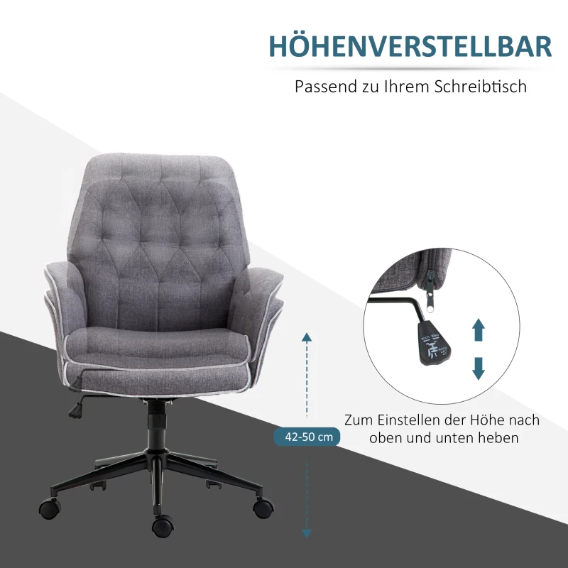 HOMCOM kantoorstoel met kantelfunctie draaistoel stoel voor kantoor aan huis in hoogte verstelbare bureaustoel ergonomisch 360° zwenkwielen schuimstof donkergrijs 66 x 69 x 89,5-97 cm