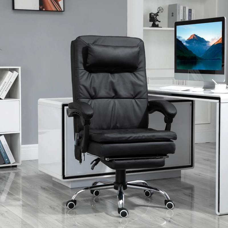 Vinsetto Massagesessel Chefsessel mit Massagefunktion 7 Vibrationsmassagepunkte höhenverstellbarer Drehstuhl Bürostuhl mit Fußstütze Kopfstütze Galvanik Schaumstoff PVC Schwarz 67 x 70 x 112-120 cm