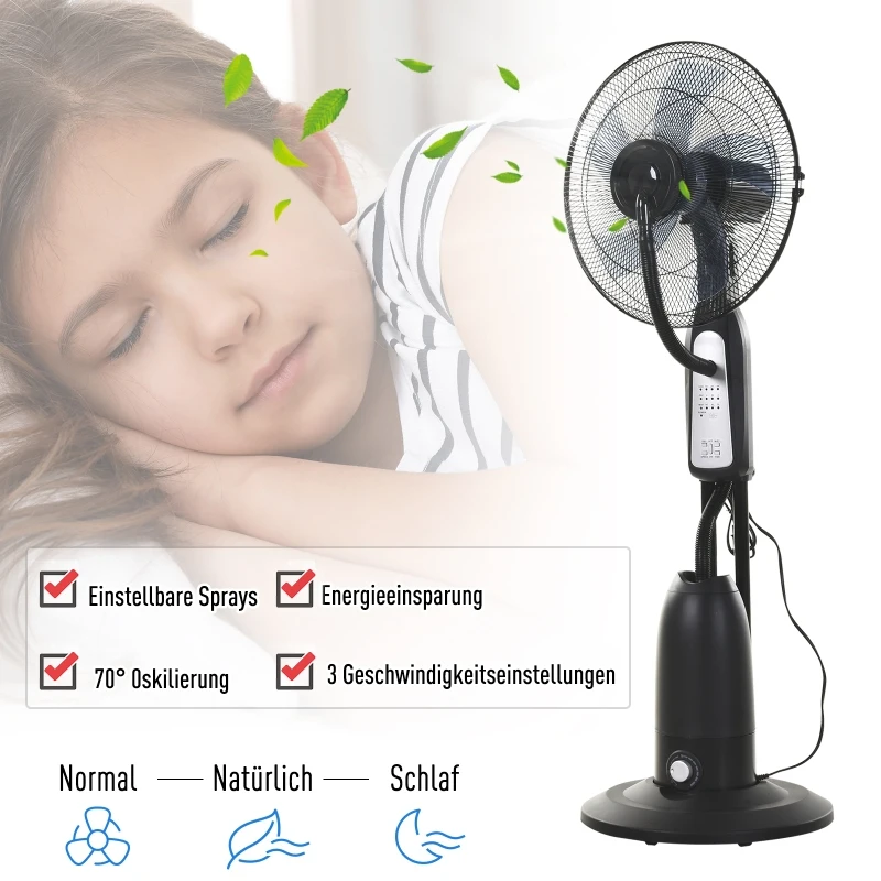 Stojący Wentylator z Rozpylaczem Wody HOMCOM 90 W Czarny+Srebrny