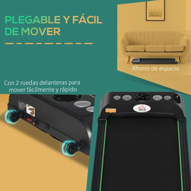 HOMCOM Cinta de Correr Caminar Eléctrica con Velocidad Ajustable de 1-6 km/h Pantalla LED Control Remoto y 2 Ruedas de Transporte para Oficina Hogar 133x50x13 cm Negro