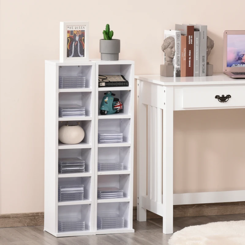 HOMCOM cd-kast cd-rek met 6 vakken staande kast tweedelige set met twee open opbergvakken spaanplaat wit 21 x 22,5 x 88,5 cm