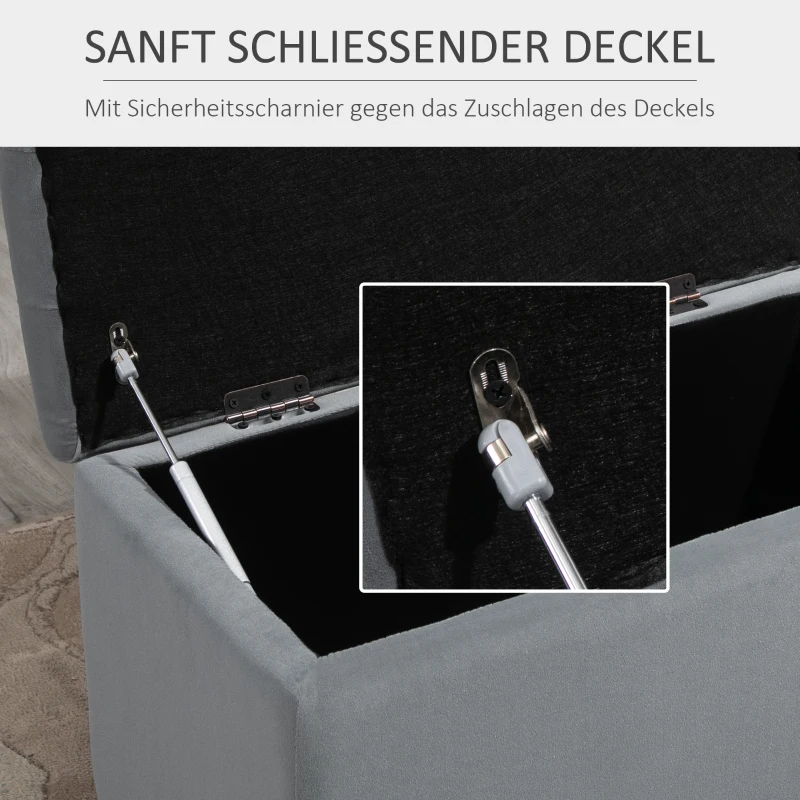 HOMCOM 3-delige bank met opbergruimte 2 x poef stoffering poef zitbank opbergbox voetenbank opvouwbaar belastbaar tot 130 kg microfiber schuim materiaal op houtbasis lichtgrijs 75x40x42 cm