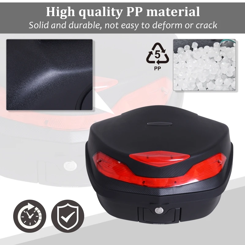 HOMCOM Motorcycle Tail box 48L Top Case Motorbike Trunk Helmet Carrier Luggage Helmet Storage Mount Rack w/ Keys Handle